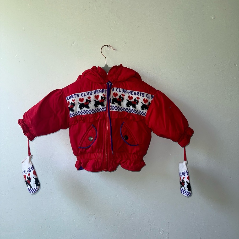 Vintage Red Hearts Club Jacket with Mittens